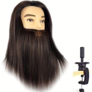 Mannen Mannequin Hoofd met Synthetisch Haar | Hoge Temperatuur voor Pruik Standaard Oefening, Kapper Cosmetologie Training, Haarstyling - Merk: MEERL