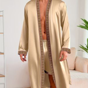 Casual Twee-Delige Robe Set met Print Lange Mouw & Shorts, V-hals, Niet-Stretch Stof, Willekeurig , Gemberdetail, Loose Fit voor Lente/Zomer/Herfst