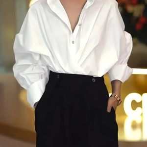 Plus Size, Opbergwit Klassiek Kraagshirt - Kleur, Wasmachinebestendig, Veelzijdige Casual & Formele Outfit voor Lente/Herfst, Tijdsloos Design