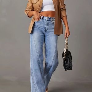 Dames Wijdpijp Hoge Taille Denim Jeans Broek - Stevige Wijdpijp Pasvorm, Kleur Broek, Wasmachinebestendig Elegante Cowgirl Stijl voor Casual & Stijlvol