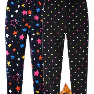 2 stuks Meisjes Kleurrijke Sterren Polka Dot Lange Broek Herfst En Winter Broek Warme Broek Buitenkleding, Buitenkleding