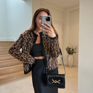 Elegante dames cardigan met luipaardprint - Lange mouwen, ronde hals, knoopsluiting, stretchstof, perfect voor herfst/winter, casual stijl, vrijetijdskleding