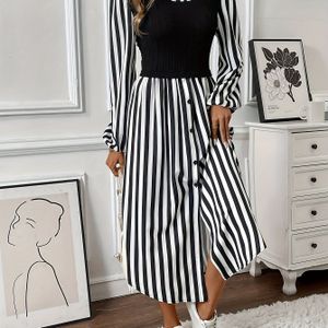 Vrouwen Mode Gestreepte Overhemdjurk met Kraag