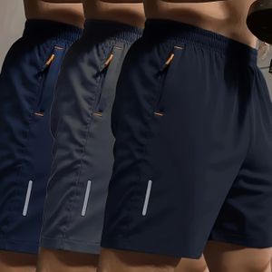 3-delige heren sportshorts in kleur met zakken met rits - Ademend, sneldrogend, middelhoge taille voor sportschool, hardlopen, tennis & vrijetijdskleding, pasvorm, sportshorts
