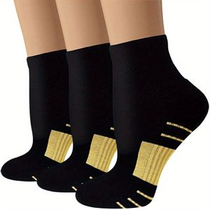 3 Paar Koperen Compressiekousen voor Dames & Heren | Enkel Hardloopsokken voor Sport, Nylon, Cupro, Elastaan, Gebreide Stof, Machinewasbaar,