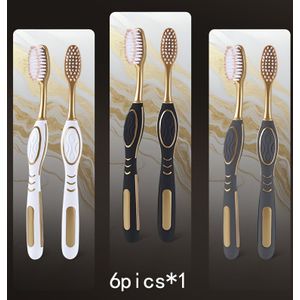 GLORYIN [6- reisset] [6- reisset x 2] Witte Gouden Serie Olijfvormige antislip handvat essentiële huishoudelijke tandenborstel voor volwassenen en stellen met zachte haren