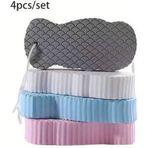4 stuks/set 3D Exfoliërende Body Scrub Spons | Huidvriendelijke Herbruikbare Bad Spons, Diepe Reiniging voor een Gladde Huid, Ongeparfumeerd, Beschikbaar in Wit/Grijs/Blauw/Roze