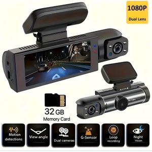 1080P Dual Recording Car Dashcam met Infrarood HD Nachtzicht, Loop-opname, Wide-Angle Car DVR Camera, 3.16" IPS Scherm, Optionele 32GB Kaart