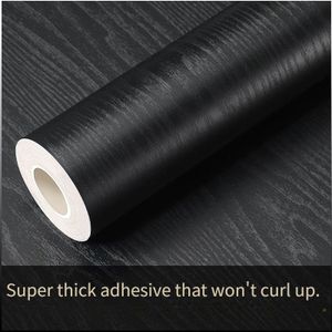 Zelfklevende PVC-film met zwarte houtsnede voor meubelrenovatie - Dikke, duurzame en waterdichte vinylsticker voor kasten, deuren en bureauoppervlakken, vinylsticker