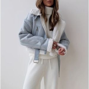 Stijlvolle Bomberjack van kunstleren met shearling-kraag voor dames - Casual, asymmetrisch, modieuze, casual bovenkleding | Bomberjack | Polyestervoering