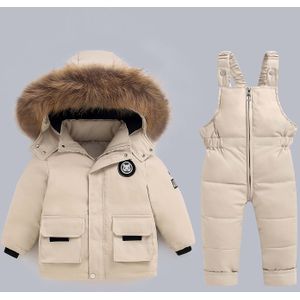 Verdikte Sneeuwpak Set voor Kinderen, Nieuwe Winter Sneeuwpak met Capuchon en Ritssluiting, Blauwe Print Zakken en Broek met Bandjes voor Jongens en Meisjes.