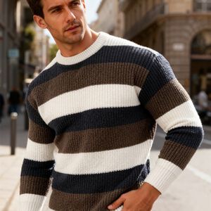 JNBLDA Heren Warme Rekbare Trui - Klassieke Ronde Hals Pullover met (/Marine) - Casual Herfst Winter Truien Geschikt voor Herfst en Winter, Handwasbare Warme Trui