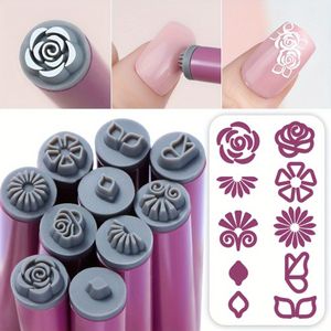 10- Nagelkunst Stempelpen Set - Bloemen en Stempeltuig met Dotting Tool, Geurloze Nageldesign Accessoires, Geschikt voor Vrouwen, Meerdere Verpakkingsopties (4/6/10 stuks)