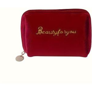 FOREMS 1-Pack Mini Cosmetica Tas met Geborduurd "Mooi" Ontwerp - Rits Make-up Organisator Etui voor Reizen, Lippenstift & Kwasten, Duurzaam Stof in 7 Kleuren ( Getoond), Make-up Tasje
