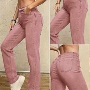 Dames High-Waist Flare Jeans - Stretch Denim Bell Bottoms met Knoopsluiting, Casual Stijl, Lichtroze Gewassen Finish, Comfortabel voor Casual Kleding, High Waisted Jeans