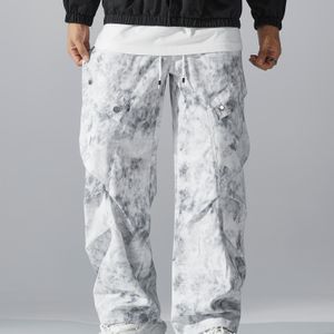Herren Streetwear Cargo Broek - Losse Pasvorm Camouflage Print Mid-Lengte Broeken met Elastische Taille & Meerdere Zakken, Rekbare Wasbare Stof voor Lente/Herfst Casual , Comfortabele Fit Broeken