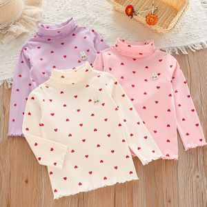 Stijlvolle 3-delige schattige hartjesprint en konijnenpatch geborduurde warme thermische tops voor meisjes, elegante gerimpelde all-match essentiële lange mouwen voor dagelijks gebruik