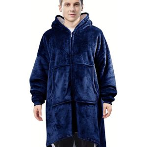 Kobaltblauwe Lange Rits Verdikte Maat Heren Nachtkleding Thuis Kleding Warme Super Zachte