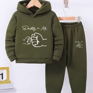 Nieuwe Dikke Daddy+Me Tweedelige Set voor Jongens, Hoodie met Lange Mouwen en Broek voor Middelgrote en Kleine Kinderen, Herfst- en Winterkinderpak
