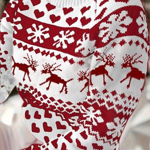 Kerst Rode Sneeuwvlok Kabeltrui voor Dames - Comfortabele Losse Lange Mouwen Pullover, Ronde Hals Feesttop, Elegante Casual Winterkleding