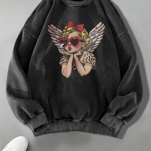 Vrouwen Vintage Portret Hoodie - Zwarte Retro Grafische Trui, Wasbaar Herfst/Winter Pullover voor Dagelijks Gebruik & Thematische Evenementen, Casual Winterkleding, Duurzaam Gewassen Textiel