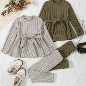 4-delige Meisjes Mode Gebreide Strik Top + Broek Set, Ideaal voor Buiten