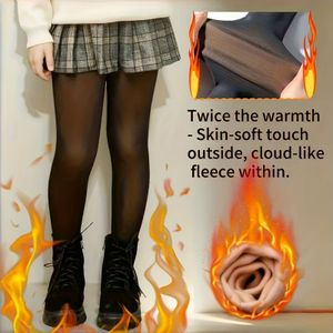 1-Pack Meisjes Zwarte Transparante Fleece Gevoerde Panty's | Gebreide Stof, Acryl, Elastaan, Alleen Handwas, Herfst/Winter Kleur