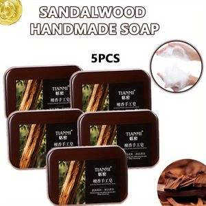 5 stuks Sandelhout Handgemaakte Zeep, Veelzijdig voor , Gezicht en Handen , Geschikt voor Alle Huidtypes, Gebruikbaar door Zowel Mannen als Vrouwen, een Must-Have voor op Reis.