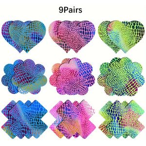 9-delige Schattige Geometrische Wegwerp Tepelbedekkers - Zelfklevend, Antislip Borstpasties voor Vrouwen