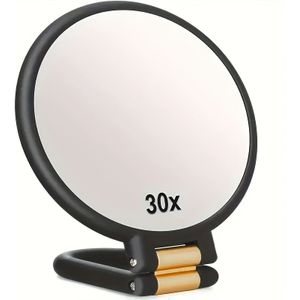Handspiegel met 30x Vergroting - Dubbelzijdig 1X/30X, Verstelbare Standaard van 360°, Draagbaar Reisspiegel met Groene Rand en Wit Ovaal Oppervlak - Bescherming