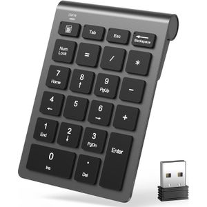 Draadloos Numeriek Toetsenbord, 22-Toetsten Draagbaar 2.4 GHz Financieel Boekhoud Digitaal Keyboard met 10 Uitgebreide Sleutels, Geschikt voor Laptop, PC, Desktop Computer, Surface Pro