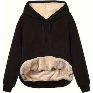 Plus Size, Dames Oversized Hoodie - Grijze Winter Warme Pullover met Beige Capuchon, Zachte Casual Lange Mouwen Trui, Wasmachinebestendig Gezellig Herfst- & Winterkleding (Geen Bulk)
