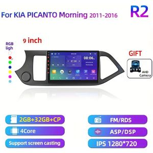 RUANCHENG voor KIA Ochtend 2011-2016 9" 2GB RAM + 32GB ROM CP Autoradio Multimediaspeler GPS Navigatie 2Din DVD WiFi FM met Carplay & Auto, Inclusief Sleutelkleur Licht, HD Achteruitrijcamera, 13