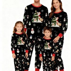 1 Set Kerst Ouder-Kind Matching Outfit, Unieke Lange Mouwen Lente/Herfst Set met Gedrukt Cartoon Sneeuwpop , Perfect voor Buiten