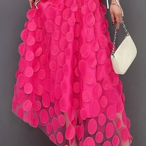 Appliqué Rok Met Elastische Taille, Stijlvolle A-lijn Midi-lengte Rok Voor Lente En Zomer, Dameskleding