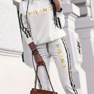 Nieuwe modieuze casual vakantie set met capuchon en gouden Milaan print, twee- met lange mouwen broek