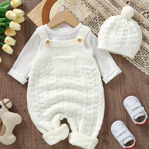 DOVFANNY 2-delige Baby Outfit Set, Acryl Rond Hals Jumpsuit met Leggings en Matchende Hoed, Casual Kleur, Lichte Stretch, Mouwloze, Reguliere Pas voor Herfst/Winter, voor Buiten