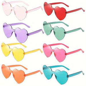 8-delige Feestbrillenset - Hartvormig Spiegelglas met Hartenmontuur in Pastel- en Neonkleuren (Roze, Blauw