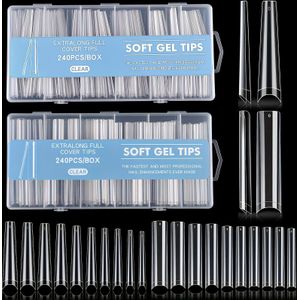 480PCS 3XL Nageltips, 2 , Vierkante En Doodskistvorm, Helder 10 Maten, XXXL Doodskist Vingernagels, Superlange Vierkante Vorm Nepnagels, Extra Lange Kunstmatige Nageltips