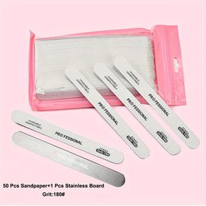 JEARLYU 50-Pack Professionele Nagelvijl Set, Roestvrijstalen Basis, Dubbele 100/180, Wasbare Manicure & Pedicure Gereedschappen, Niet-Geparfumeerd, voor Salon, DIY & Oefening