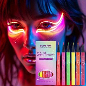 6-Kleuren Fluorescerende Eyeliner Set, Regenboog Neon Vloeibare Eyeliner, Vlekbestendig, Snel Drogende Glow Makeup Pennen voor Feesten, Podium, Carnavals en Muziekfestivals