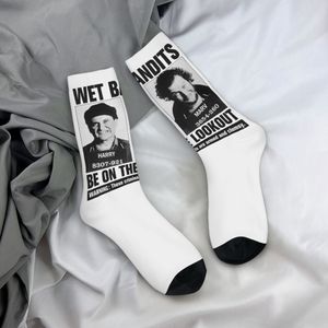 1 Paar Alone Wet Bandits Film-Thema Compressiekousen - Iconisch McCallister & McAllister Ontwerp, Unisex Zwart-Wit Gebreide Sokken voor Fans, Handwasbaar Nostalgisch Cadeau Kleding