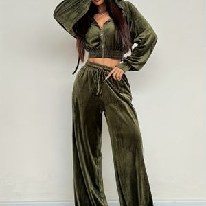 Y2K Dames Kleur Zip-Up Hoodie en Broek Casual Set