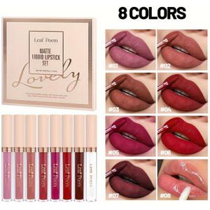 8-delige Matte Vloeibare Lippenstift Set - Waterdicht, Niet Plakkerig, Langhoudende Lipgloss in , Roze & Paarse en Rode Tinten met Plantensqualaan
