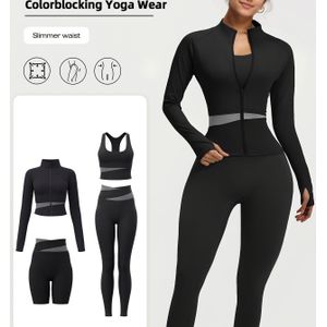 4-delige Yogakleding voor dames met ritssluiting, -leggings, sportbeha en euromaten voor hardlopen, fitness en yoga