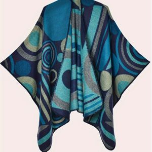MARRYHAPPY Vrouwen Plus-Size Casual Geometrisch Cirkelpatroon Open-Back Cardigan Shawl - Acryl, Zonder Band, Mouwloos, Geweven, Niet-Stretch, Niet-Waterdicht, voor Herfst/Winter
