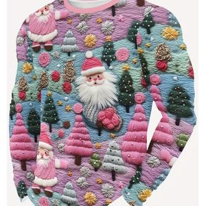 Heren 3D All- Kersttrui T-Shirt - Santa, Sneeuwpop & Rendier Volledige Lichaamspatronen, Ademende Lange Mouwen Feestoutfit, Casual Kleding, Wasmachinebestendig Cadeau voor Mannen (Regular Fit)