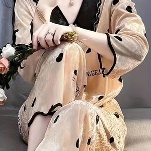 New Gouden Velours Pyjama Set voor Vrouwen - Lente, Herfst & Winter Thuisoutfit