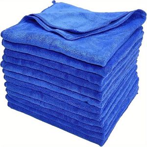 10-pack Blue Microfiber Towels, Soft And Absorbent, For Household, Car Washing, Drying, And Detailing, Polyester Material, Boat Cleaning Tools