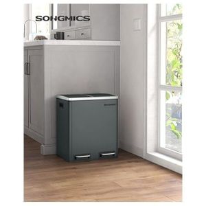 Songmics Kitchen Waste Bin, 30l, Waste , Metal Waste Bin, Pedal Bin With Inner Bins And Handles, Waste System, 2 X 15 , Soft Close, Airtight, Black, Silver, Smoke Gray